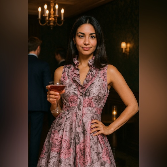 Size L Samuel Dong Pink Floral Ruffle Dress new without tag - Picture 13 of 14